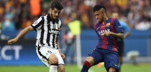 Football - FC Barcelona v Juventus - UEFA Champions League Final - Olympiastadion, Berlin, Germany - 6/6/15 Barcelona's Neymar in action Juventus' Alvaro Morata  Reuters / Dylan Martinez