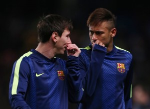 Football - Manchester City v FC Barcelona - UEFA Champions League Second Round First Leg - Etihad Stadium, Manchester, England - 24/2/15 Barcelona's Lionel Messi and Neymar during the warm up before the match Action Images via Reuters / Lee Smith Livepic EDITORIAL USE ONLY.